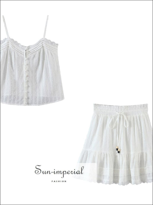 Women’s White Two Piece Skirt Set With Center Buttons Camisole Top Sun-Imperial United States