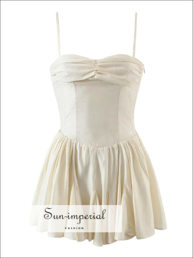 Sun-imperial - womens Beige ruched bodice cami strap a-line mini dress with elastic back Beige / L Sun-imperial - womens Beige ruched bodice cami strap a-line mini dress with elastic back Beige / L