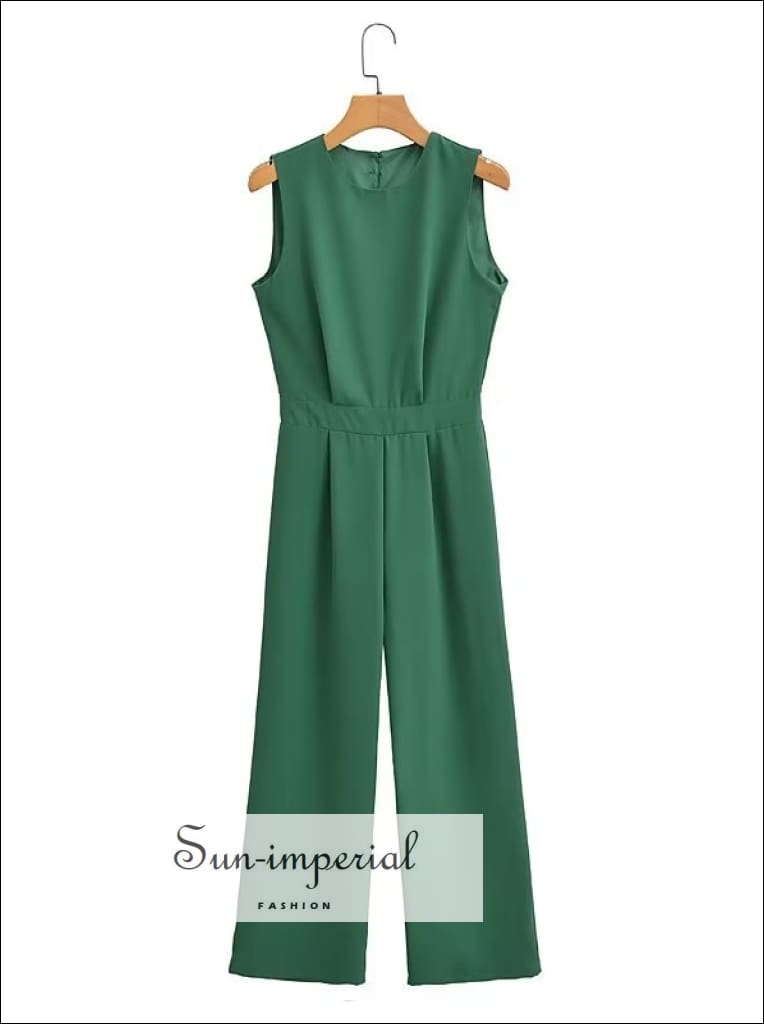 Women's High Neck Sleeveless Wide Leg Jumpsuit With Open Back Detail