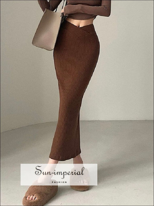 Women’s Elastic v High Waist Midi Skirt With Back Silt Detail V Sun-Imperial United States