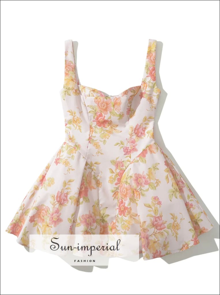 Sun-Imperial - Women's Pink Floral Deep V Neckline A Line Mini Dress As Picture / L Sun-Imperial - Women's Pink Floral Deep V Neckline A Line Mini Dress As Picture / L