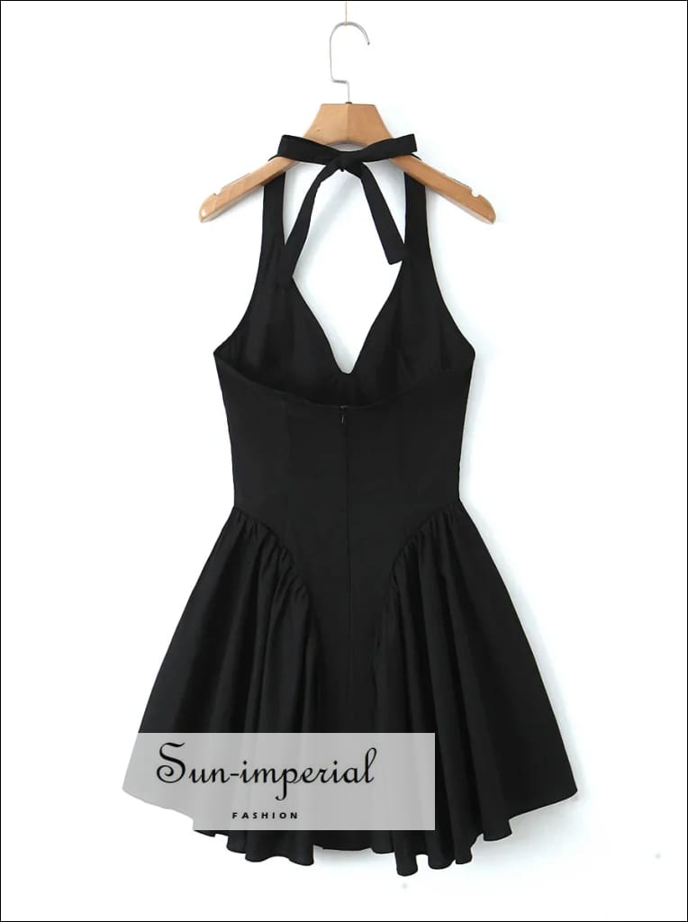 Sun-imperial - women's Black halter v collar a-line mini dress Black / M Sun-imperial - women's Black halter v collar a-line mini dress Black / M