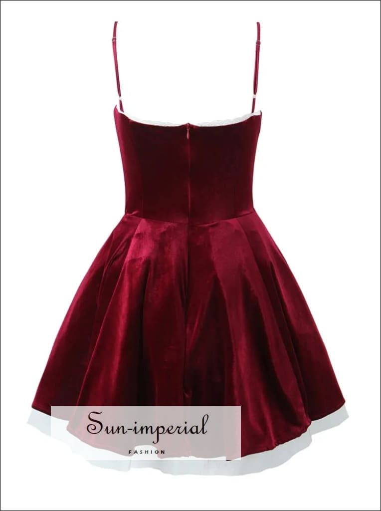 Sun-imperial - women's red wine velvet v neck a-line mini dress Burgundy / S Sun-imperial - women's red wine velvet v neck a-line mini dress Burgundy / S