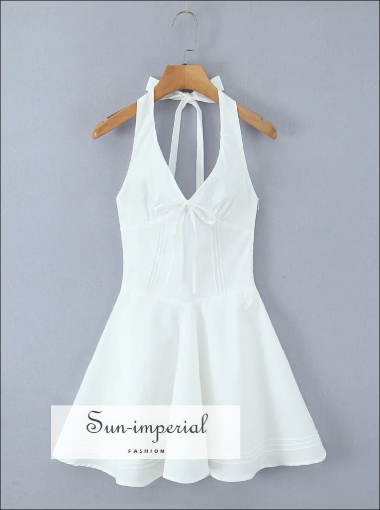 Sun-imperial - women's White halter n-line deep v nack mini backless dress White / L Sun-imperial - women's White halter n-line deep v nack mini backless dress White / L