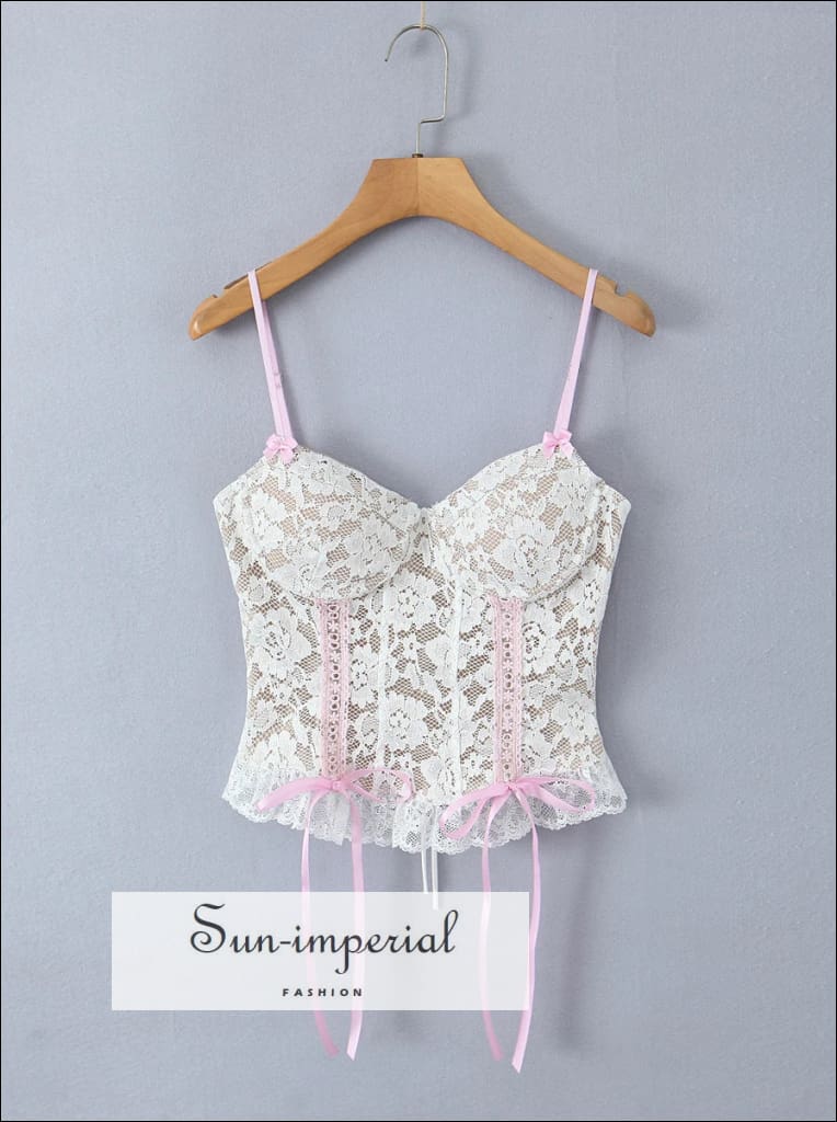Romantic Lace Drawstring Tie Corset Crop Top main image 1