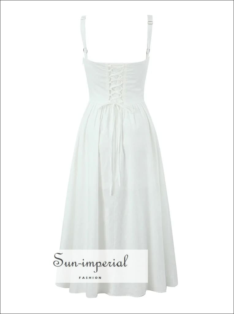 knee length dresses for ladies 100% Cotton White Eyelet Cutout Midi Dress - All Dresses main image 0