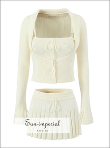 3 Piece Knitted Mini Skirt Cardi And Cami Set With Lace Detail piece Sun-Imperial United States