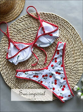 White Underwire Bikini with Playful Cherry Print and Bold Red Frame Sun-Imperial United States