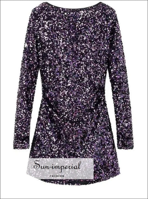 Women’s Purple Sequin Long Sleeve Backless Mini Dress Sun-Imperial United States