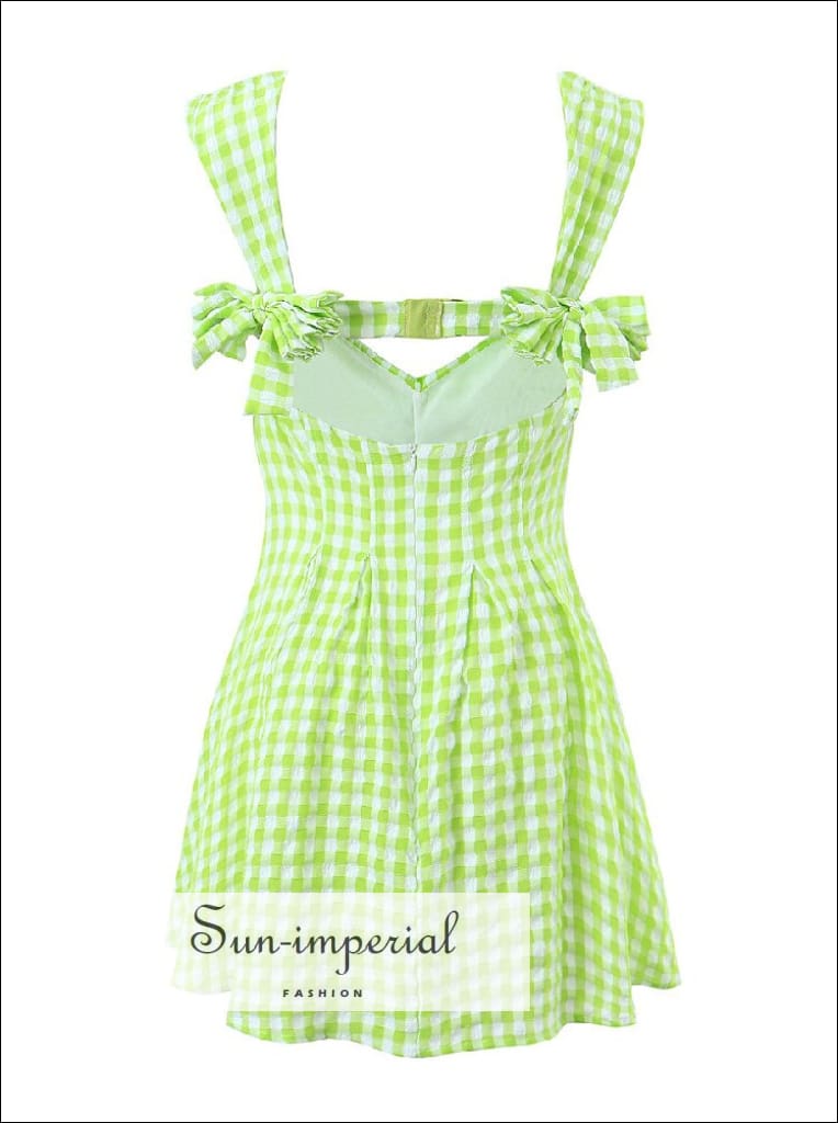 Sun-imperial - womens Green plaid sleeveless mini dress with back bow detail Green / S Sun-imperial - womens Green plaid sleeveless mini dress with back bow detail Green / S