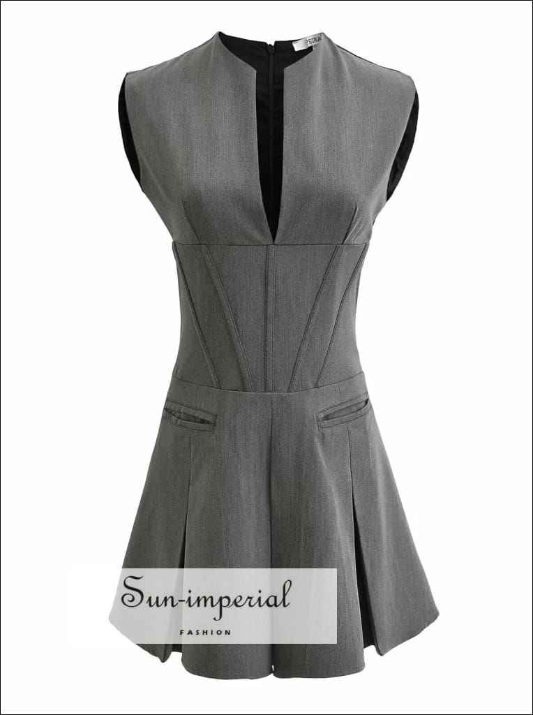 Sun-Imperial - Womens Grey Sleeveless Corset Style Mini Dress Gray / S Sun-Imperial - Womens Grey Sleeveless Corset Style Mini Dress Gray / S