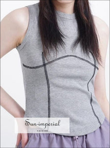 Women’s Sleeveless High Neck Tank Top With Contrast Stitch Detail Sun-Imperial United States