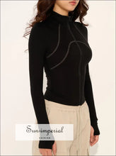 Women’s Long Sleeve Contrast Stitching Zipped Through Top Sun-Imperial United States