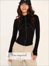 Women’s Long Sleeve Contrast Stitching Zipped Through Top Sun-Imperial United States