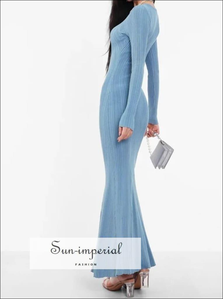 Sun-imperial - womens long sleeve from fitting mermaid knitted maxi dress Milk / One Size Sun-imperial - womens long sleeve from fitting mermaid knitted maxi dress Milk / One Size