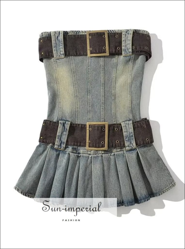 white christmas dresses Denim Tube Dress with Bow Detail
