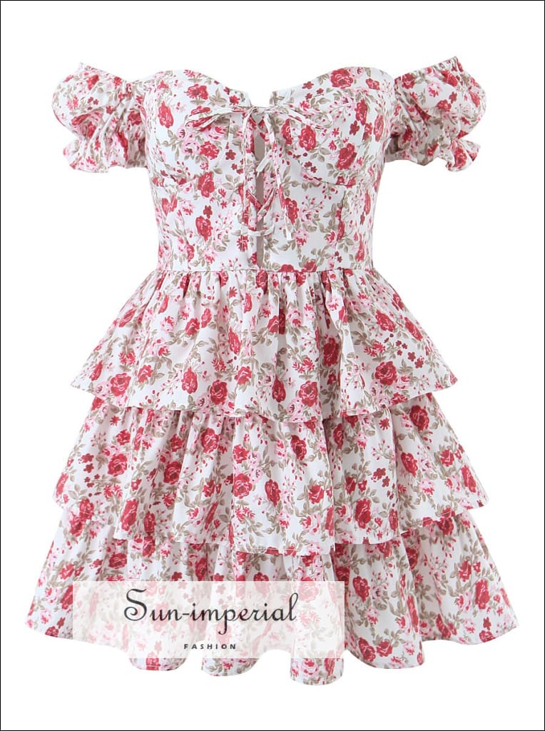 Sun-imperial - floral fantasy mini dress - women's off-shoulder dress with  center tie elastic back – Sun-Imperial