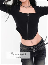 Women Square Neck Zipped Through Long Sleeved Corset Top Sun-Imperial United States