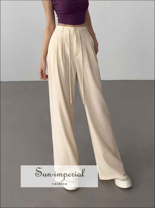 Women’s Wide Leg Tailored Pants With Drawstring Detail Sun-Imperial United States