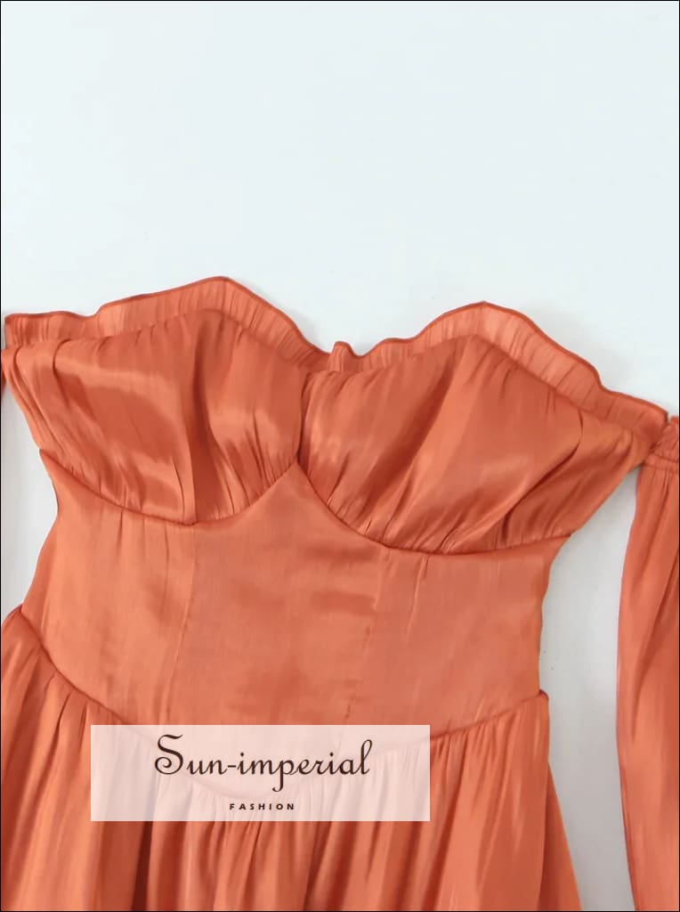 Sun-imperial - women's orange off the shoulder long pirate sleeve corset  style mini dress  Sun-Imperial