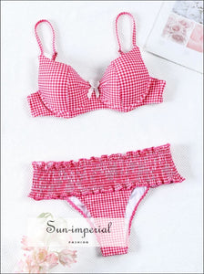 Women’s Plaid Pink Bikini Set With Underwire Top And Ruffle Detail Sun-Imperial United States