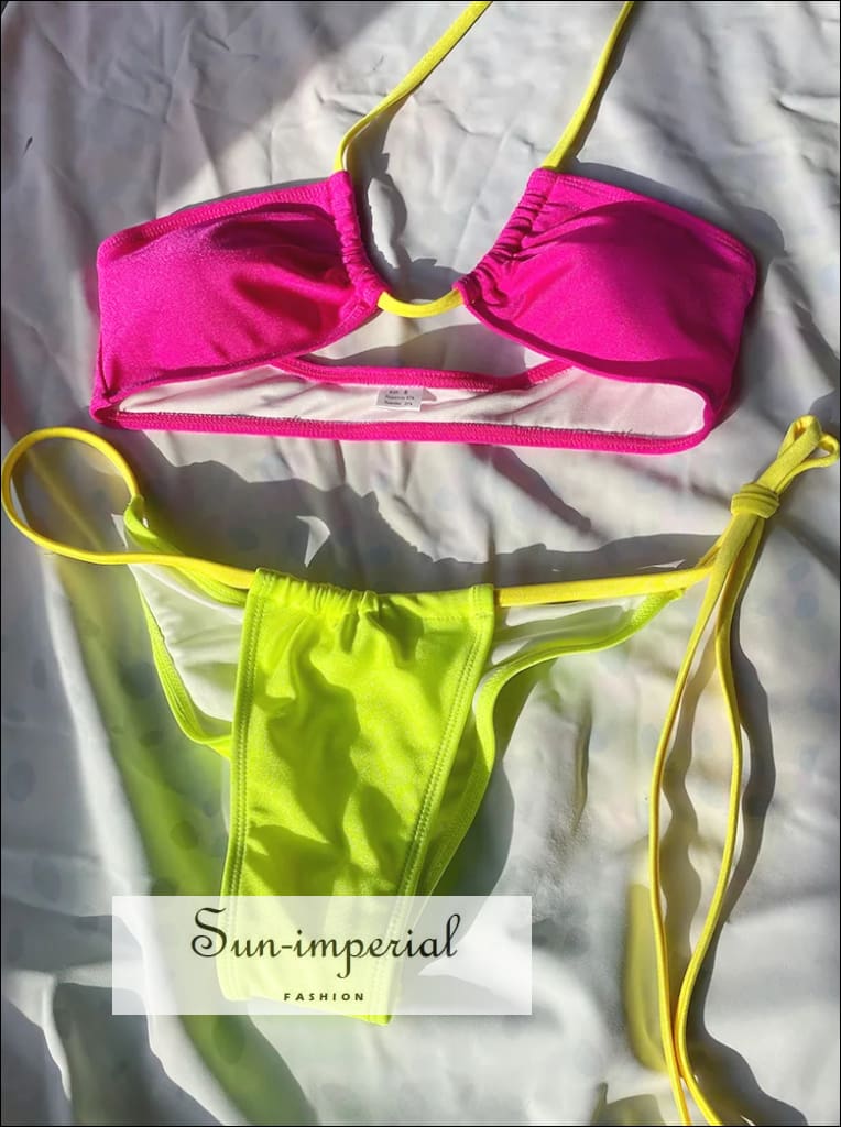 Sun-imperial - women's triangle neon color block bikini set – Sun