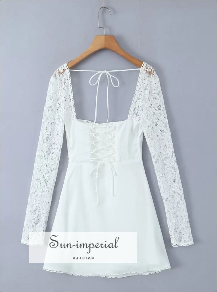 Sun-imperial - womens White lace Wire chest corset style long sleeve mini dress White / L Sun-imperial - womens White lace Wire chest corset style long sleeve mini dress White / L