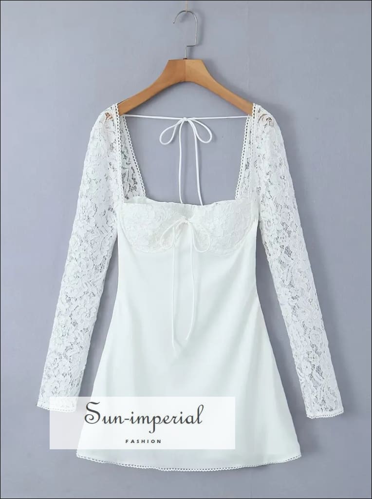 Sun-Imperial - Womens White Lace Wire Chest Corset Style Long Sleeve Mini Dress White / L