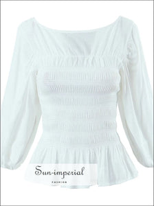 Women’s White Long Puff Lantern Sleeve Crop Top With Ruched Bodice Detail Sun-Imperial United States