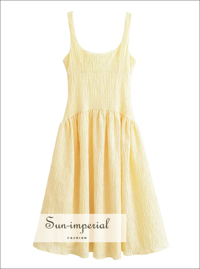 Sun-imperial - women's yellow a-line midi sundress with square neckline Sun-Imperial Sun-imperial - women's yellow a-line midi sundress with square neckline Sun-Imperial