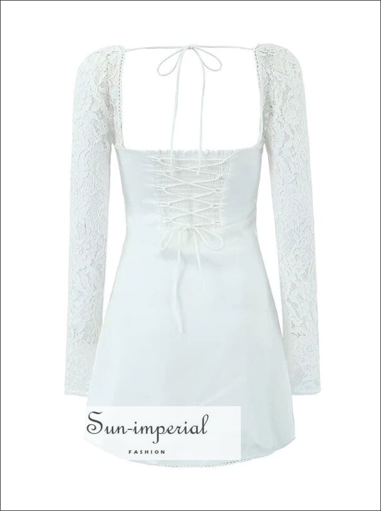 Sun-imperial - womens White lace long sleeve from fitting corset style backless mini dress White / L Sun-imperial - womens White lace long sleeve from fitting corset style backless mini dress White / L