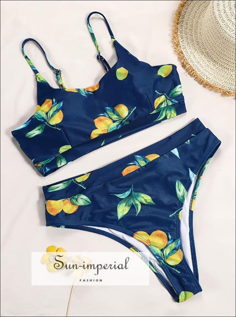 Sun-imperial - navy blue sport bra bikini set with lemon print