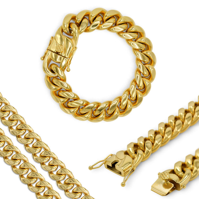 Cuban Link Chain Curb 18K Gold Plated Bracelet 8.5
