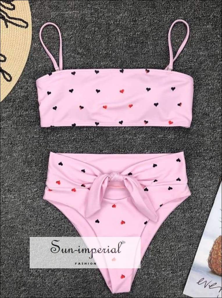  Women Light Pink High Waisted Bikini Set Two Piece