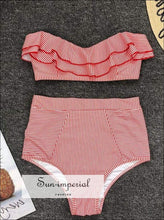 2 Piece Swimsuit Heart Print Bikini High Waisted Tie front bottom -pink piece, piece set, bikini, bikini hot SUN-IMPERIAL United States