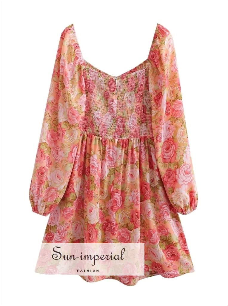 pink floral long sleeve mini dress Sun-imperial