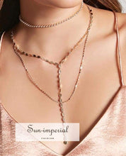 3pcs Double Strand Lariat Necklace Multi Layer Gold Y Long Tassel