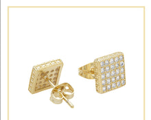 Square 17 Cubic Zirconia Earrings 14K Gold Filled Silver Hip Hop Studs Ear Piercing Jewelry Women Men