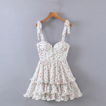 Women White Tie Cami Strap Spliced Neck Corset Style Layered Mini Dress With Ruffle Hem
