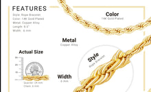 Rope Chain 14K Gold Filled Bracelet 8.5" Set Lobster Claw Clasp Jewelry Gift for Men 5 mm 6 mm