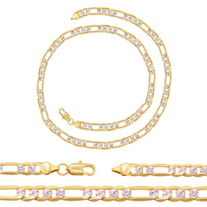 Diamond-Cut Figaro Chain 14K Gold Filled Necklace 24" Lobster Claw Clasp Fashion Jewelry for Adult Men 6 mm