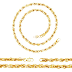 Rope Chain 14K Gold Filled Necklace 24" Set Lobster Claw Clasp Jewelry Gift for Men 5 mm 6 mm
