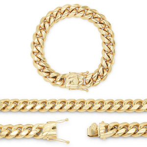 Cuban Link Chain 14K Gold Plated Curb Bracelet 8.5" Stainless Steel Jewelry For Men