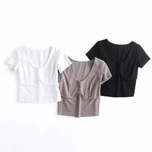 Women White Corset Bust Seam Style Short Sleeve Crop T-shirt Blouse