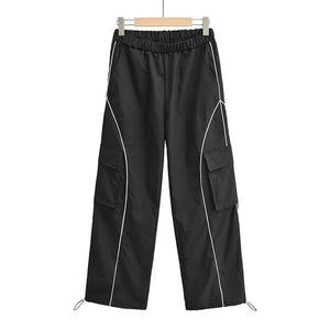 Women Relaxed Front Pocket Cargo Trousers With Striped Detail