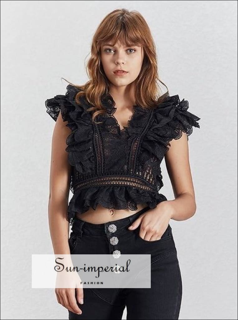 black lace ruffle top