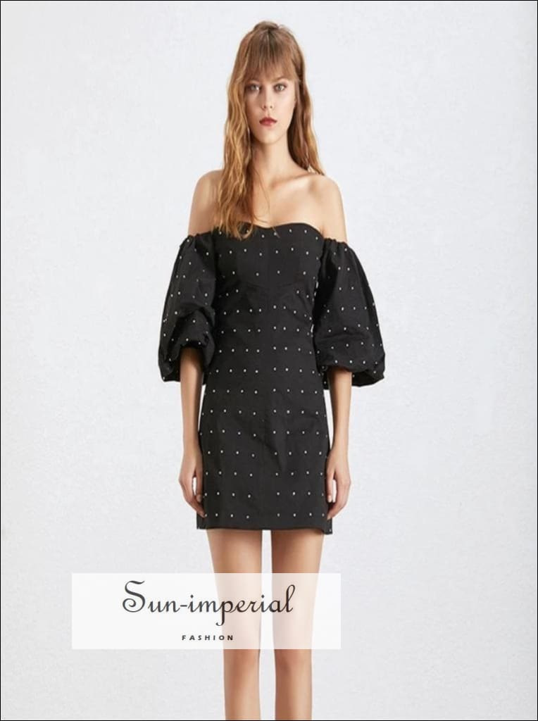navy blue dress for baby girl Windsor Classics Lover Off-The-Shoulder Satin A-Line Mini Dress