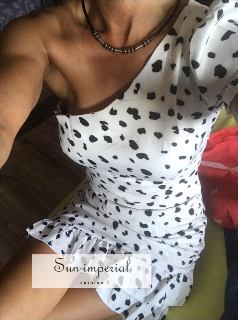 black and white polka dot one shoulder dress Mio dress XS / Polka dot