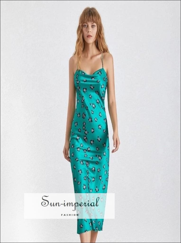 Sun-imperial - ava dress in poison - green and pink floral midi backless cami strap slip dress green / L Sun-imperial - ava dress in poison - green and pink floral midi backless cami strap slip dress green / L