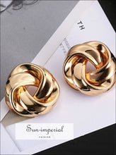 Big Vintage Metal Twisted Dangle Earrings for Women Charm Gold Color Spiral Earrings